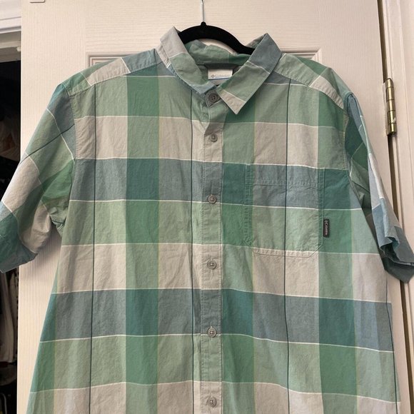 Columbia Mens Short Sleeve Plaid Button Up Shirt Size L Blue Cotton. Casual - Picture 4 of 5